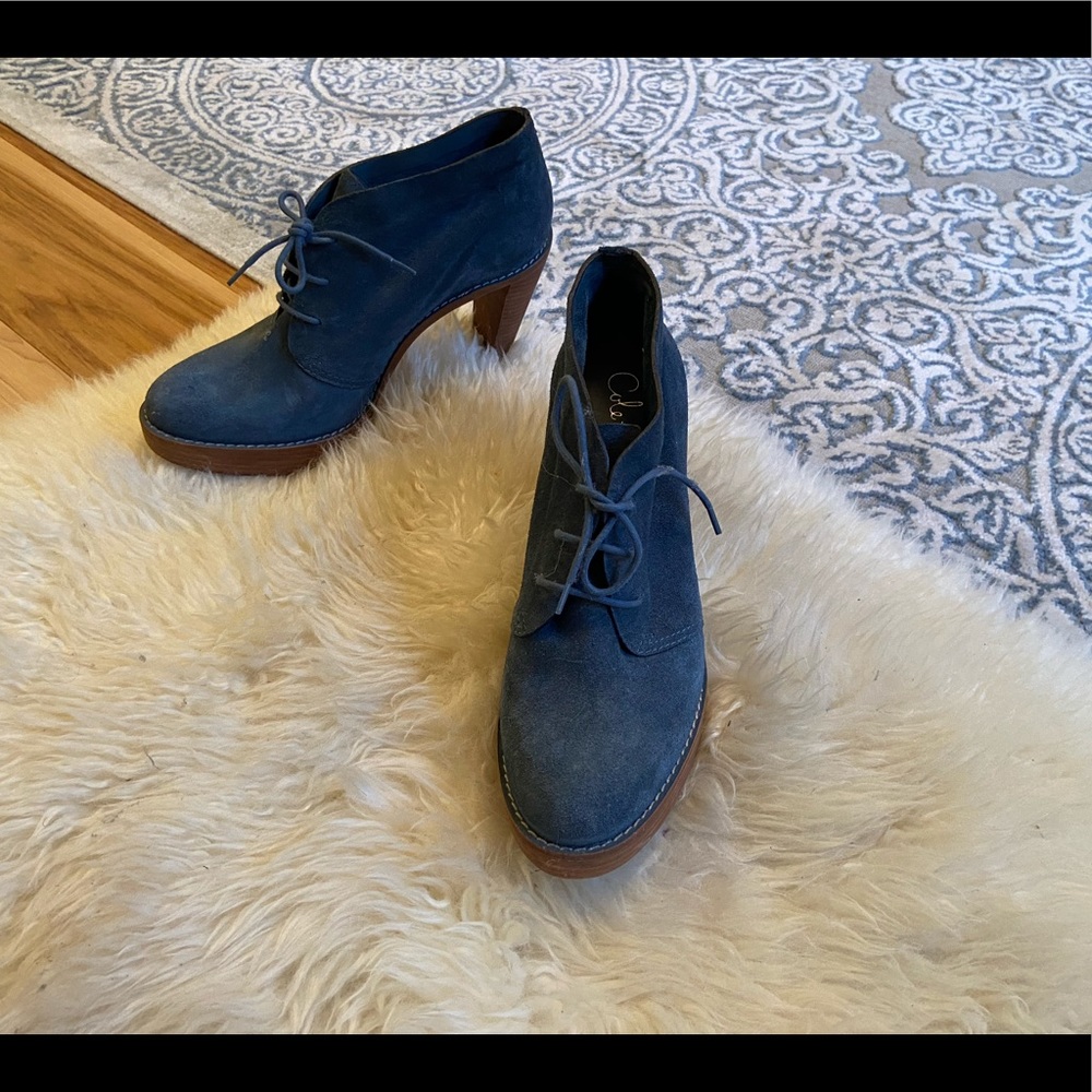 Cole Hazan heeled blue suede boots